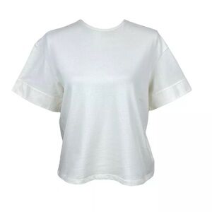 Theory T Shirt Top Crewneck Poplin Cuffs Cotton Petite Xs (2-4)